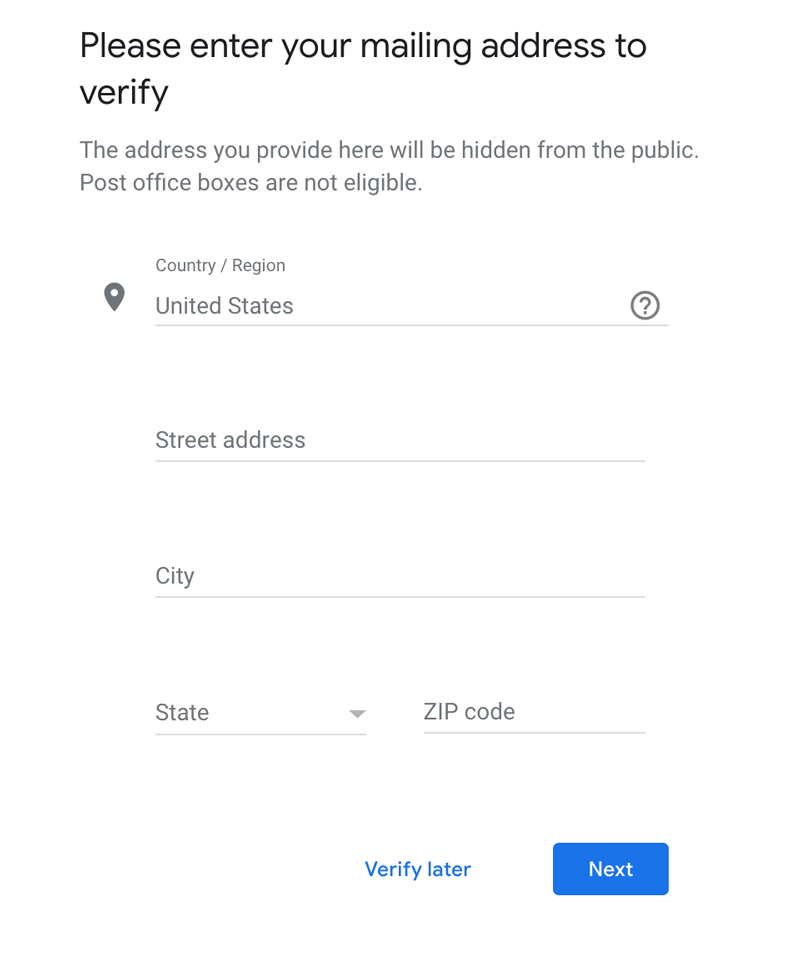A Deep Dive Into Google My Business Listings image Google My Business Step 12: Mailing Address Verification