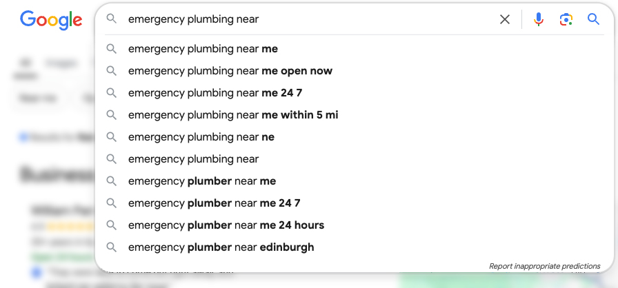 Google search suggestions for 