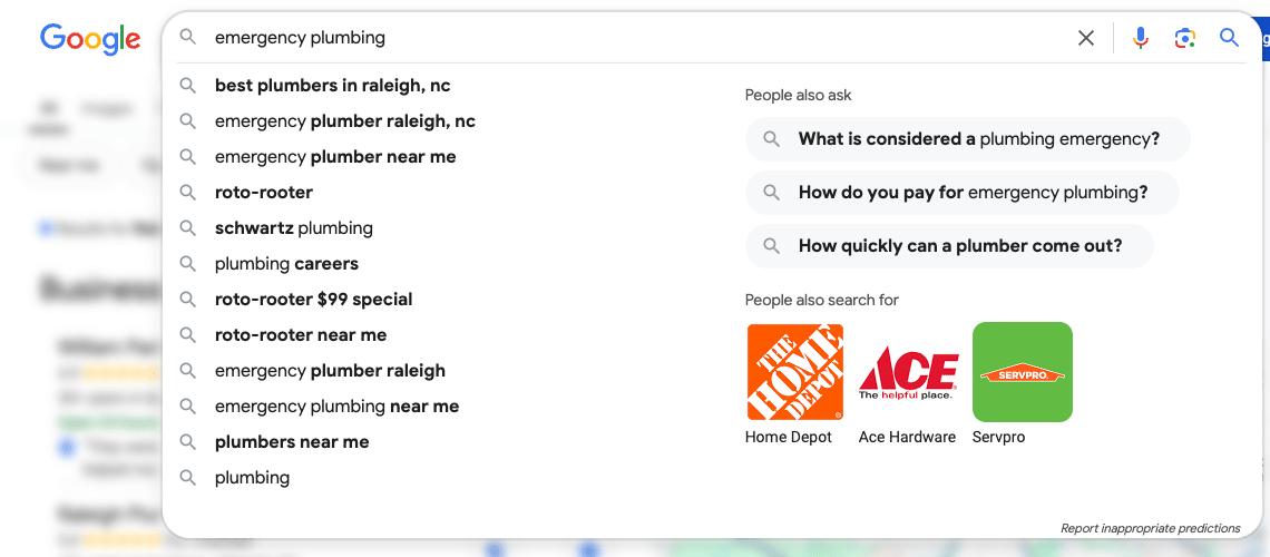 Google search suggestions for 