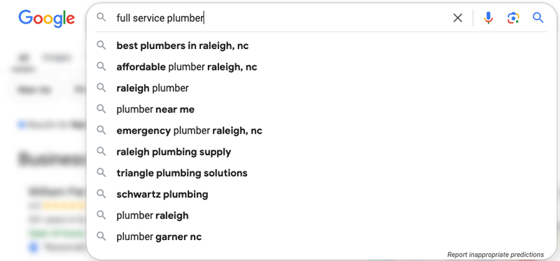 Google search suggestions for 