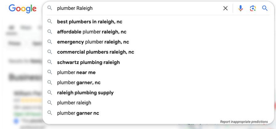 Google search suggestions (the LSI) for 