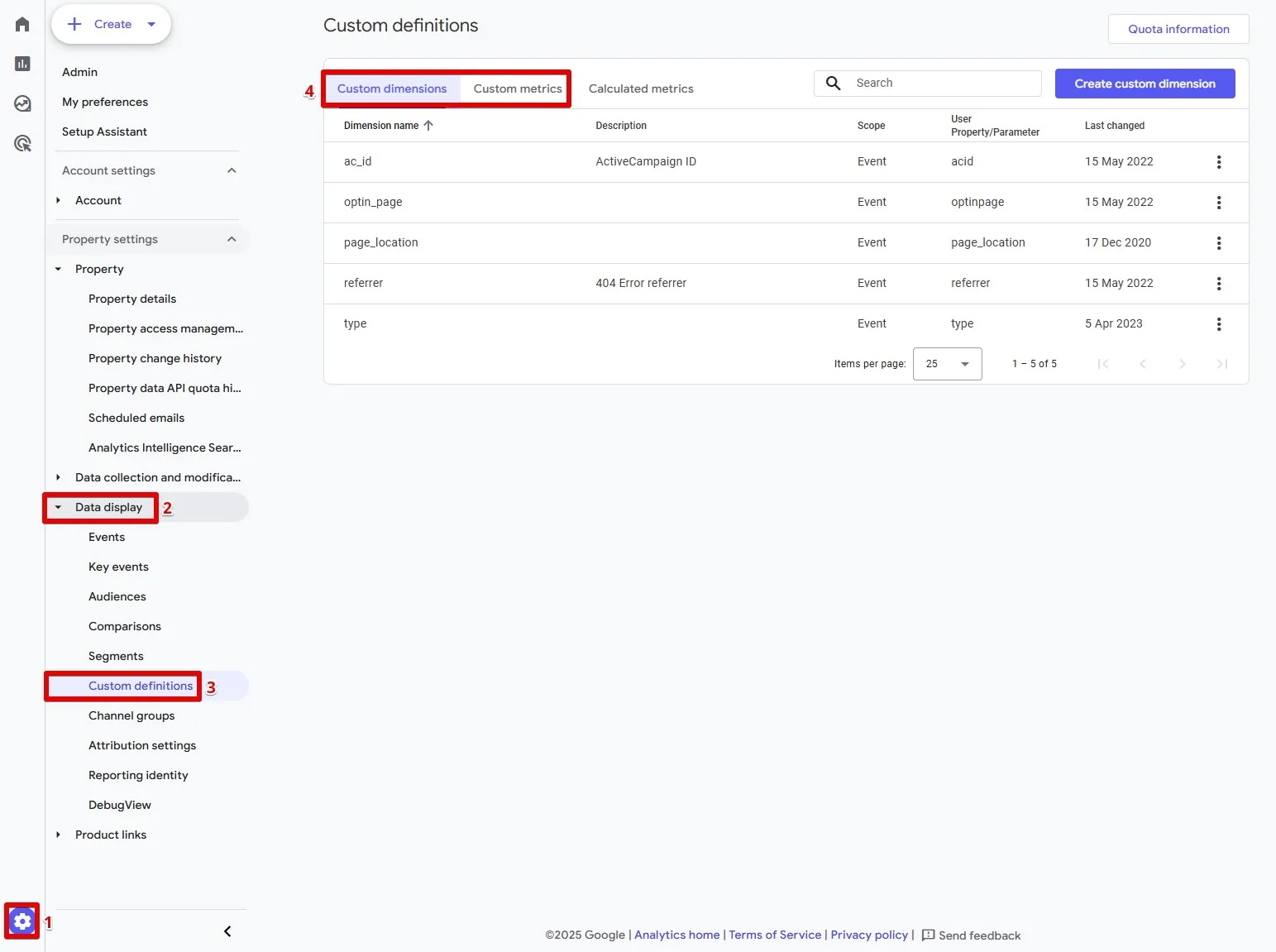 Master Your GA4 Configuration: 5 Key Fixes image Navigating to Custom Dimensions and Custom Metrics in Google Analytics 4