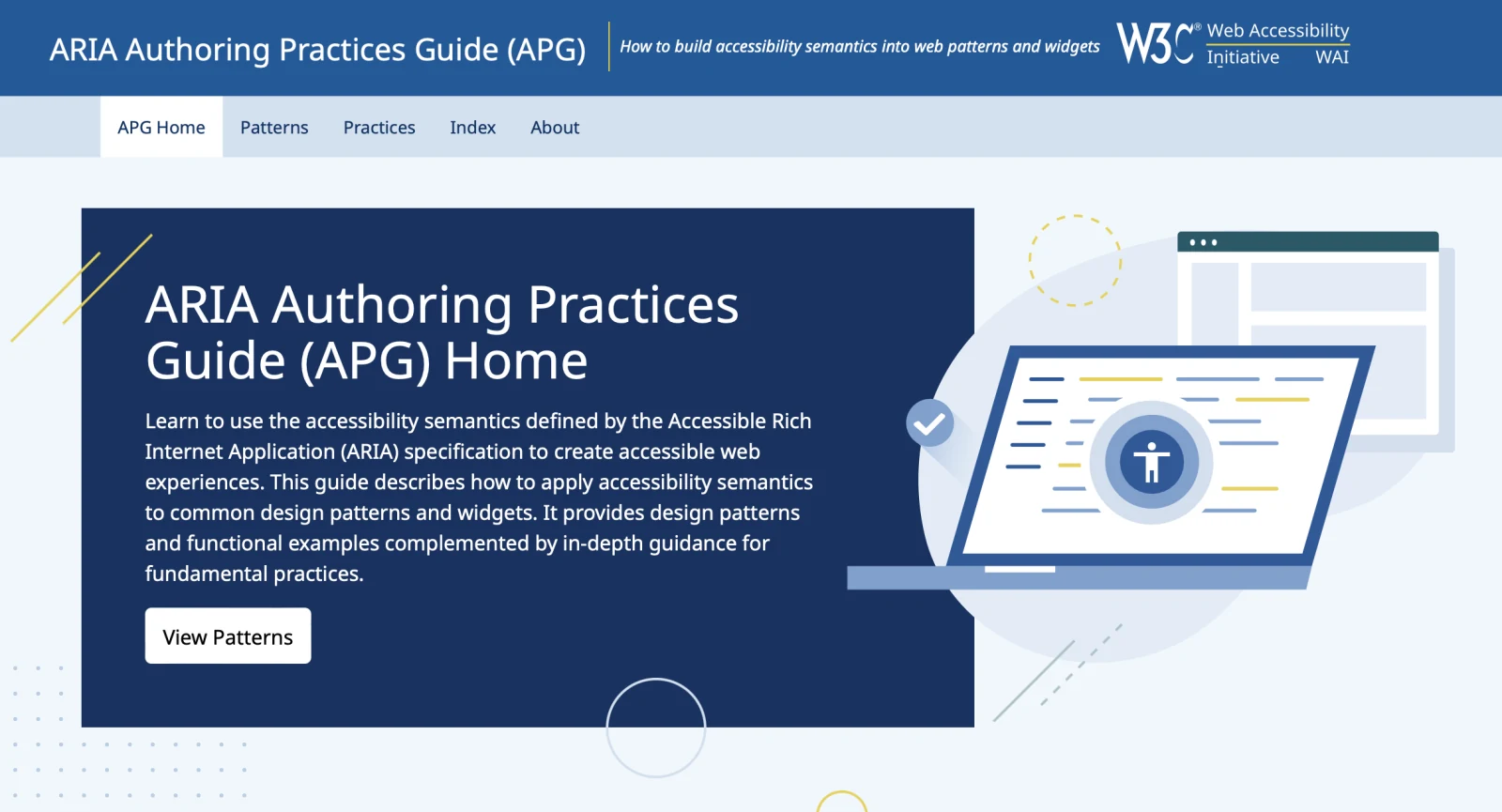 WCAG Accessibility Guidelines: Make Your Website Accessible image ARIA Authoring Practices Guide (APG) for the use of accessibility semantics