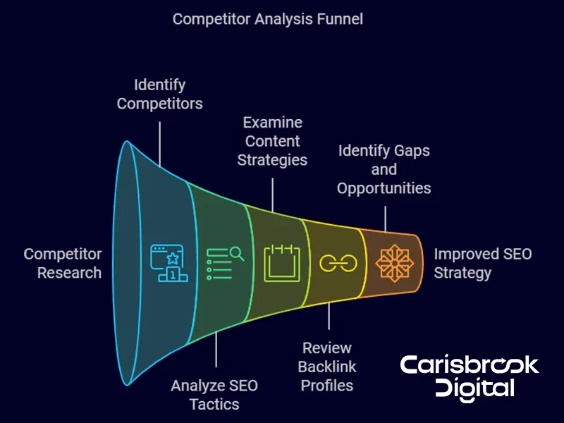 Why Online Directories for Seo Are More Important Than Ever image A competitor analysis funnel infographic.