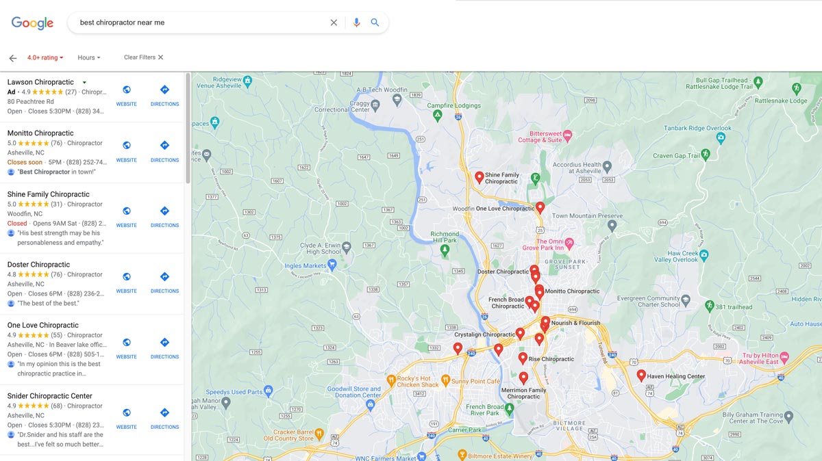 Google Search For best chiropractor near me - Map View