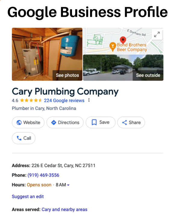 Cary Plumber GBP in Cary NC - Screenshot from Google