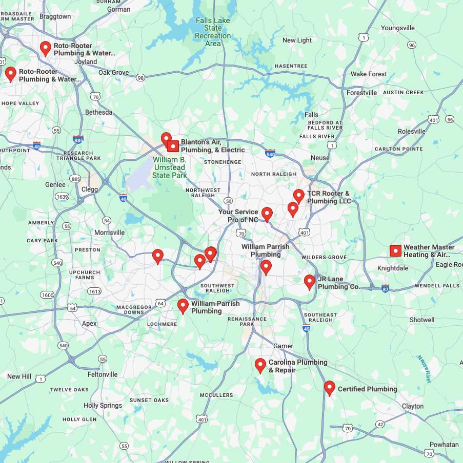 Raleigh NC 24-hour Emergency Plumbing in Google Maps - Screenshot from Google