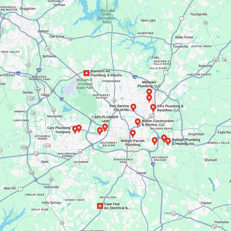 Raleigh NC Plumber in Google Maps - Screenshot from Google