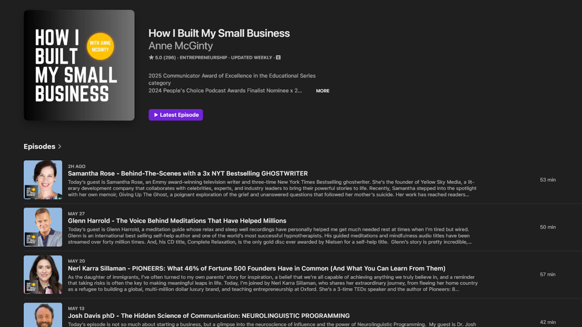 Example of a podcast site where small business owners can share their story and get a backlink to their website.