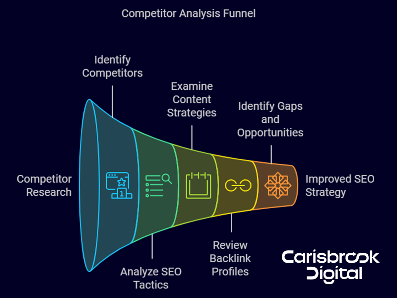 A competitor analysis funnel infographic.