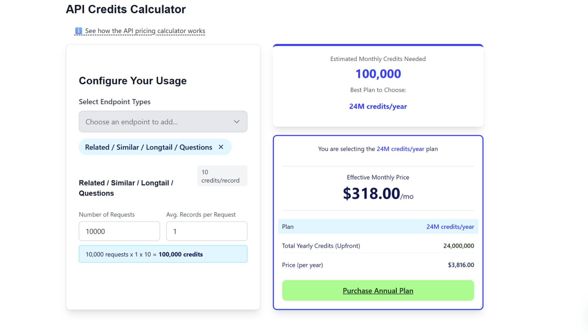 SE Ranking API pricing screenshot