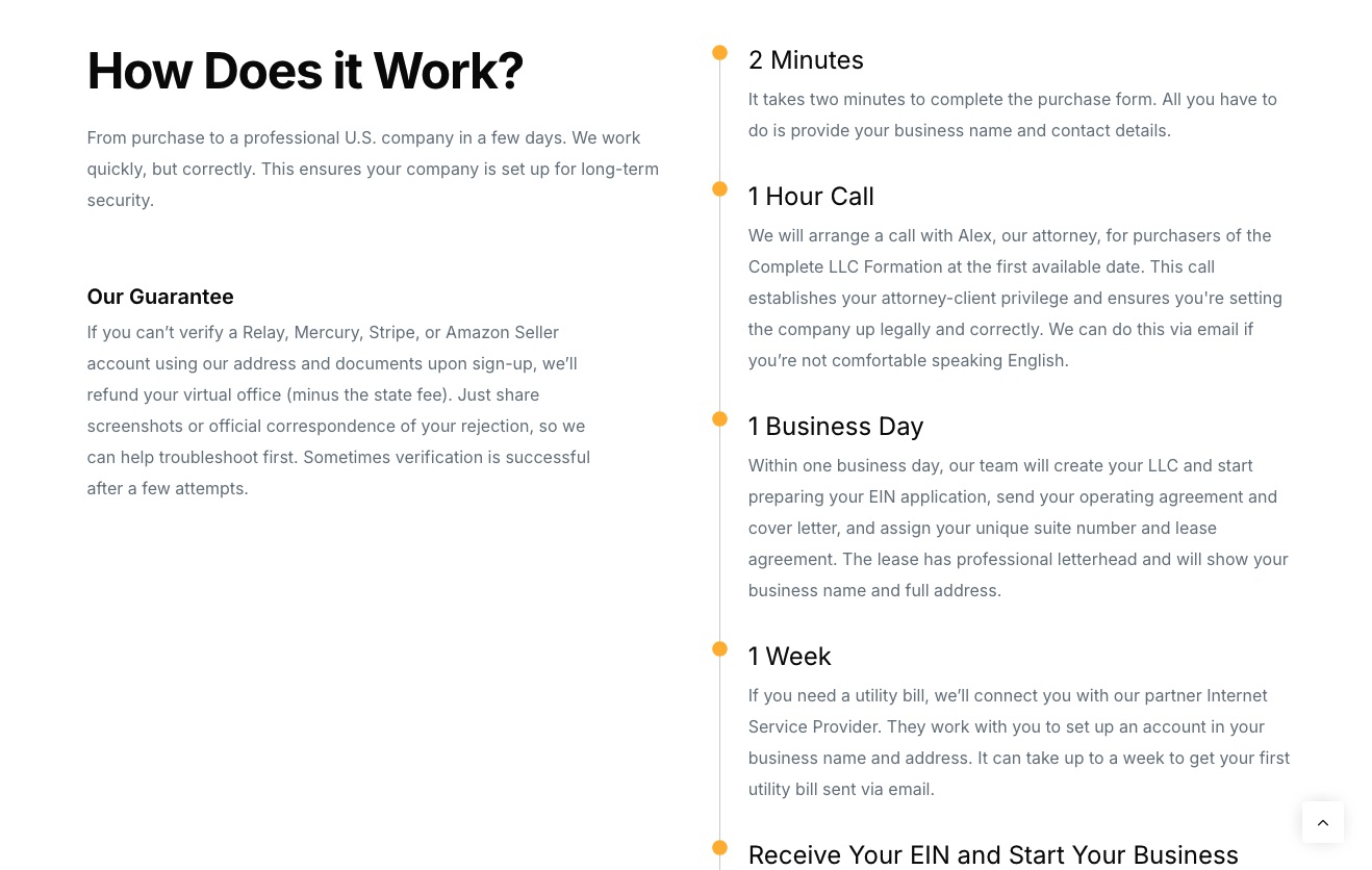 Start in Wyoming prioritizes user experience when explaining its services, reducing cognitive overload