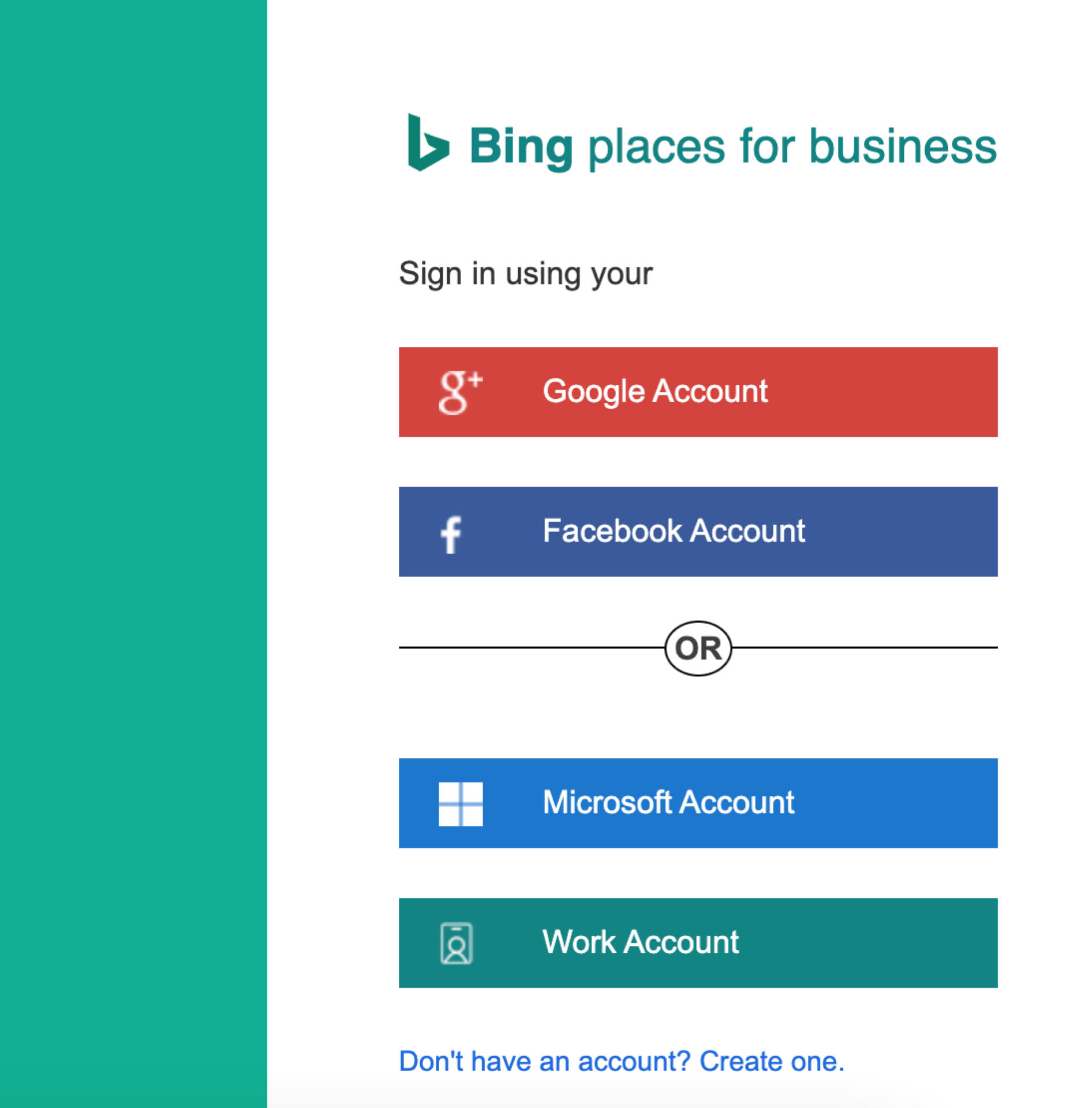 Bing Business Listing Sign in page for Bing Places for Business