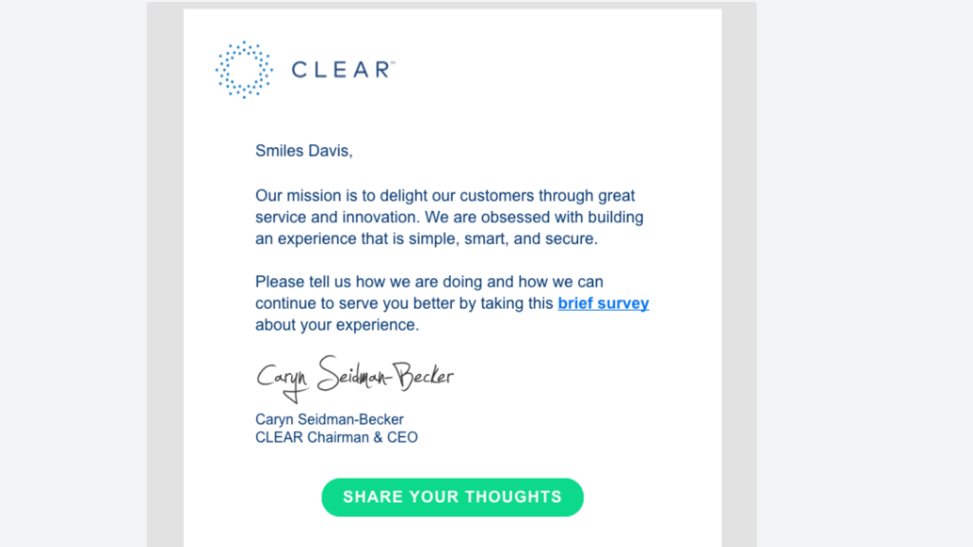 Clear customer survey email
