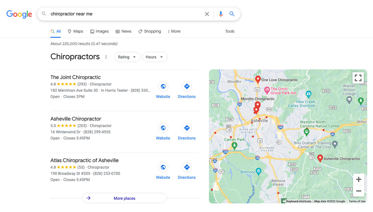 Local SEO Checklist for Small Business Owners image Chiropractor in Near Me (Asheville NC) - Google SERPs