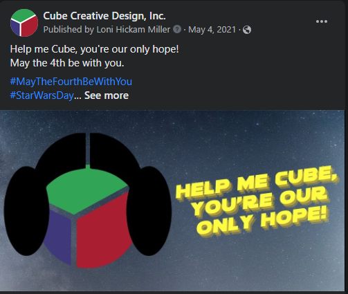 Local Social Media Marketing for Asheville Firms image cube creative design facebook may the fourth